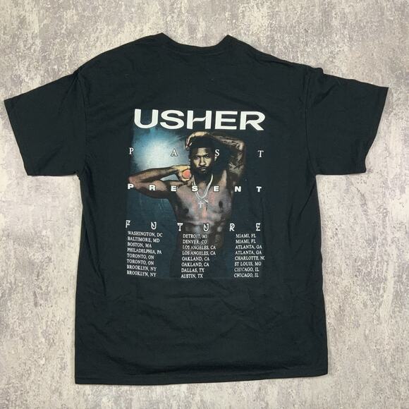 Usher T-Shirt Mens Large Black Past Present Future Tour Merch Graphic Rap Tee - Picture 4 of 7
